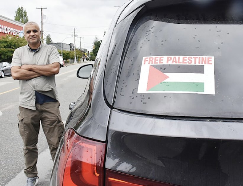 KavitaAlguMD's tweet photo. Abdullah Khan was violently assaulted in BC, Canada, because his car has a “Free Palestine” sticker on it.
An absolutely horrendous and cowardly racist hate crime.
I wish Abdullah a full and speedy recovery.
He says he will not be removing his Free Palestine sticker. ❤️🇵🇸 https://t.co/bDIAGAsuVI