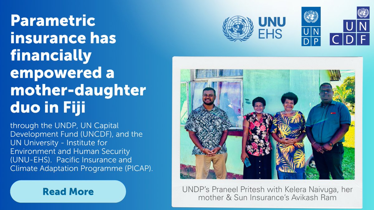 UNDP_Pacific's tweet photo. 🇫🇯☔️Parametric insurance is helping #Fijian households recover faster from extreme weather events.  💰In Tavua, Kelera Naivuga &amp; her mother received payouts within 2 weeks that eased the impact of heavy rainfall.
 📢 Watch this space for more inspiring stories! https://t.co/MmyuVreS42