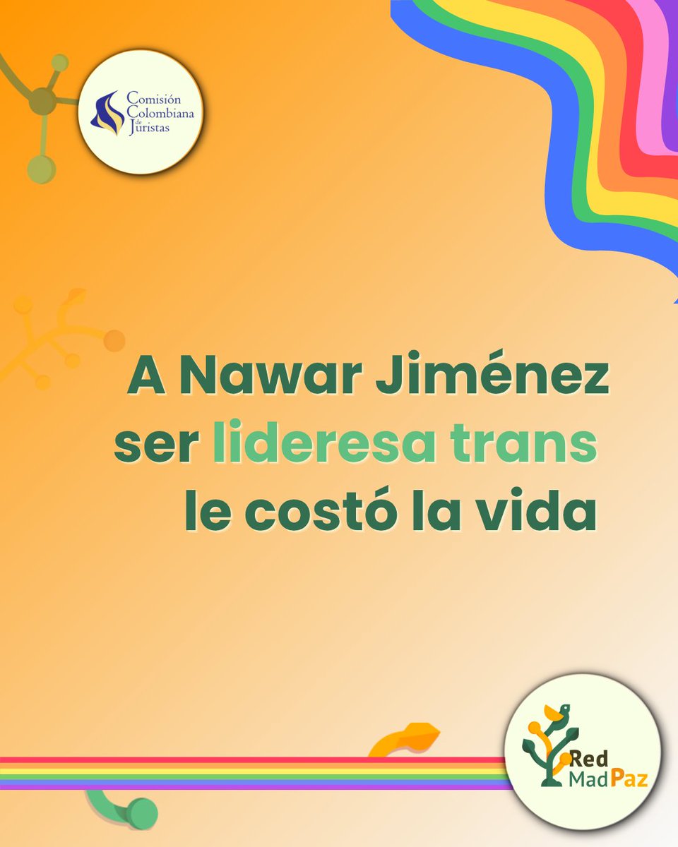 #RedMadPaz La violencia también ha silenciado a los liderazgos LGBTIQ+. Nawar Jiménez, lideresa trans, fue asesinada en mayo en El Carmen de Bolívar.

Consulta el listado de personas defensoras y líderes/as sociales violentados, y la infografía👇🏽:
coljuristas.org/nuestro_quehac…