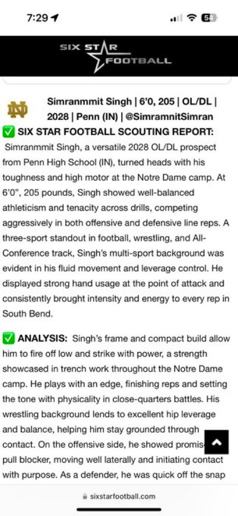 Thank you <a href="/sixstarfootball/">Six Star Football | PLUS+</a> for the write up‼️
🔒.
<a href="/Coach_Summers_/">Chris Summers</a> <a href="/CoachColeyMoore/">Coach Coley Moore</a> <a href="/NickSebas_/">Nick Sebastian</a> <a href="/CarterAuman/">Carter Auman</a> <a href="/CoachJoeRudolph/">Joe Rudolph</a> <a href="/CoachWash56/">Al Washington</a> <a href="/NDFootball/">Notre Dame Football</a> <a href="/Marcus_Freeman1/">Marcus Freeman</a> <a href="/247recruiting/">247Sports Recruiting</a> <a href="/TopPreps/">247 The News Sports Recruiting at Top Preps on X</a> <a href="/KingsmenFBall/">Penn Kingsmen Varsity Football</a> <a href="/PennStrength/">Penn S&C</a> <a href="/FUMAPGFootball/">Fork Union Military Academy Post Grad Football</a> <a href="/CoachTroyTaylor/">Troy Taylor 🏈🙏</a> <a href="/sports_t2/">T2SportsPerformance</a> <a href="/PrepRedzoneIN/">Prep Redzone Indiana</a>