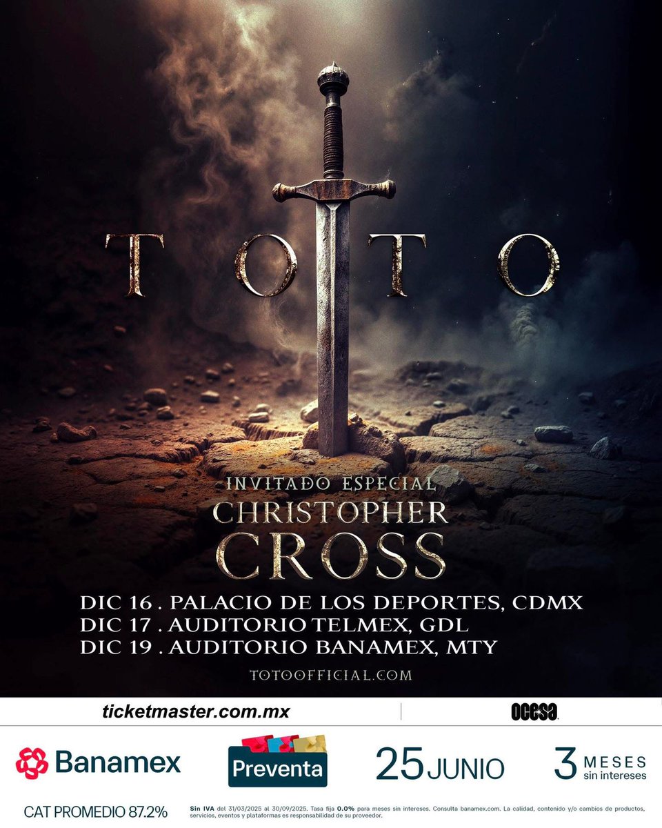 Los Festivalers (@losfestivalers) on Twitter photo @Toto regresa a México y muy bien acompañados del maestro <a href="/itsMrCross/">Christopher Cross</a> 🙌
Darán 3 fechas, esperamos verlos el 16 de diciembre en el <a href="/MxPalacioDeLosD/">Palacio De Los Deportes Mx</a> 👍 @Toto regresa a México y muy bien acompañados del maestro <a href="/itsMrCross/">Christopher Cross</a> 🙌
Darán 3 fechas, esperamos verlos el 16 de diciembre en el <a href="/MxPalacioDeLosD/">Palacio De Los Deportes Mx</a> 👍