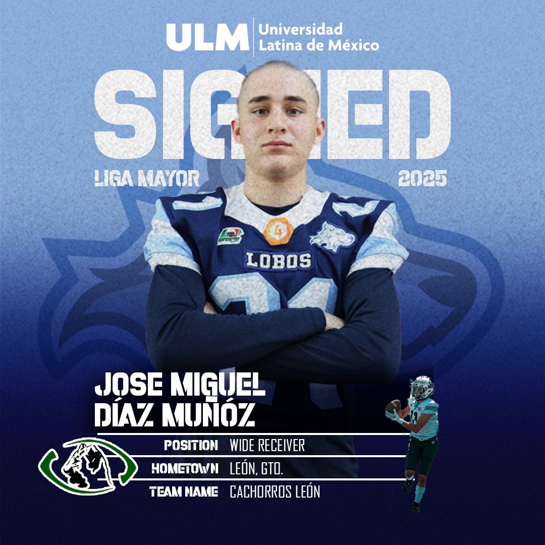 LobosULM_FBA's tweet photo. RECRUITMENT 2025 🏈✍🏼

Les presentamos a Miguel Díaz, quien se integra al programa de Liga Mayor para estudiar la licenciatura en Contaduría y finanzas, proveniente de Cachorros León… ¡bienvenido a la manada! 💙🐺🩵

PROTECT • THE • TEAM

#GoLobos https://t.co/Vcg6GQQw1A