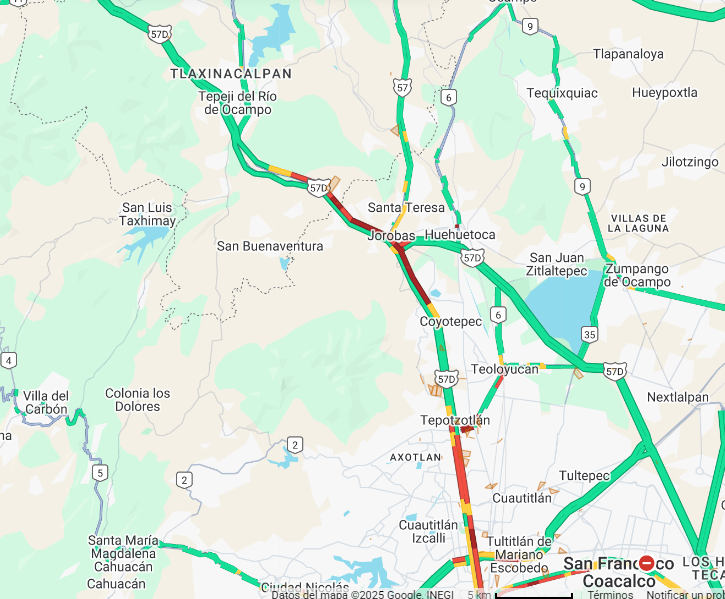 Buenas tardes <a href="/GN_Carreteras/">Guardia Nacional Carreteras</a> <a href="/CAPUFE/">CAPUFE</a> <a href="/GN_MEXICO_/">Guardia Nacional</a> 
Me podran apoyar indicando la razon del trafico en la autopista Mexico - San Luis Potosi en el tramo carretero de jorobas el cual se muestra en la imagen.
