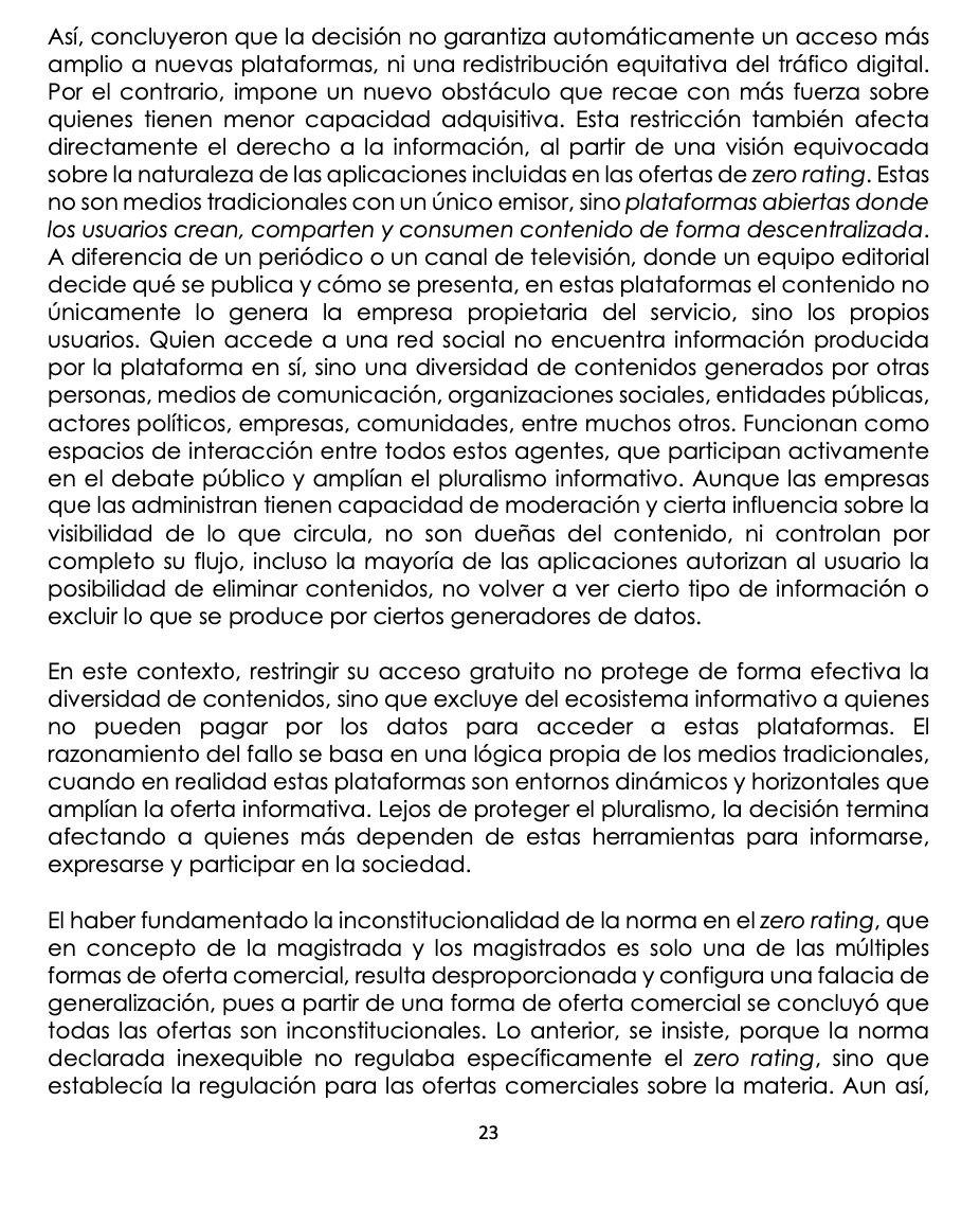El Veinte (@elveinteorg) on Twitter photo Un pedazo de esta página es compartida en redes sociales como una cita de la sentencia de #ZeroRating. Pero es en realidad parte del salvamento de voto. (Salvamento de voto = la postura que perdió). No es parte de lo que decidió la <a href="/CConstitucional/">Corte Constitucional</a>.
#Desinformación. Un pedazo de esta página es compartida en redes sociales como una cita de la sentencia de #ZeroRating. Pero es en realidad parte del salvamento de voto. (Salvamento de voto = la postura que perdió). No es parte de lo que decidió la <a href="/CConstitucional/">Corte Constitucional</a>.
#Desinformación.