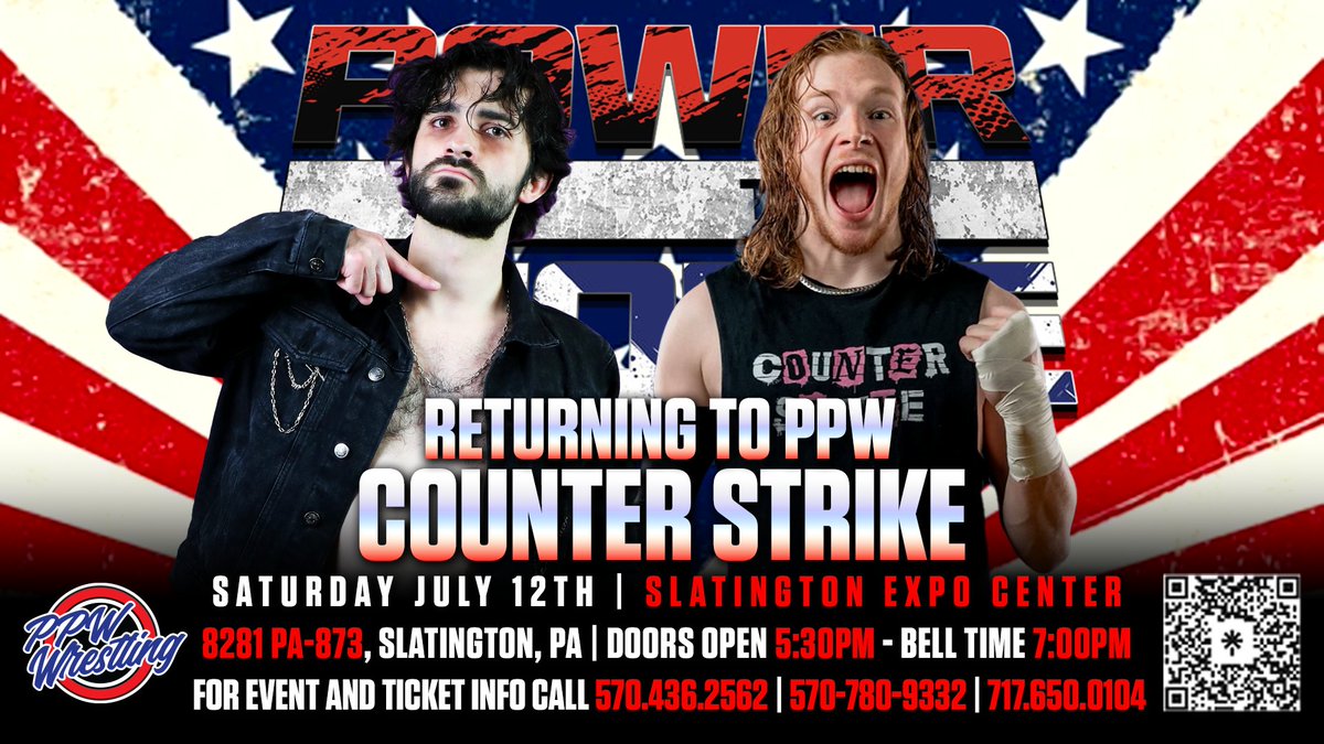 Whether in singles, tag team, or trios competition, the success of Nolan Pierce and Mark Alexander is matched only by the love they get from PPW Nation.

That's why we're thrilled to announce that Counter Strike is back in action on 7/12!

🎟️: ppwwrestling.com/shop
🎨: Lor Diaz