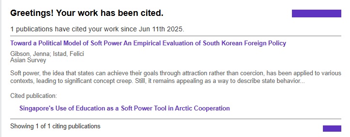 DanitaBurke1's tweet image. Nice to see that our @AsianSurvey paper "Singapore's Use of Education as a Soft Power Tool in Arctic Cooperation" @AndreSaramago is still resonating and getting citing by other scholars jstor.org/stable/26529780 @CWSWarStudies @SDUArctic @arctic_in @CanadaArctic @ArcticCouncil