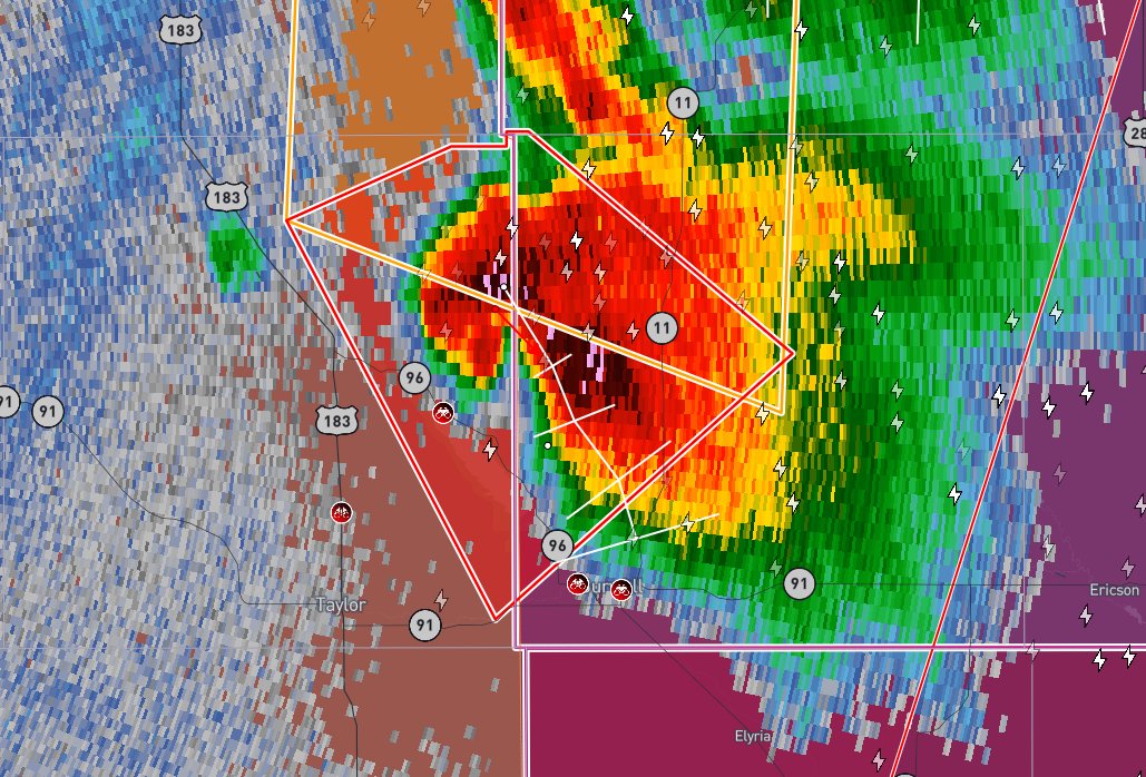 BigOlHunk's tweet photo. 🌪️ TORNADO WARNING 🌪️
Radar-indicated tornado 7 mi N of Calamus Reservoir, NE — ping pong ball size hail possible. Storm drifting SE at 15 mph. Areas near Virginia Smith Dam & Deverre TAKE COVER NOW!
#NEwx #TornadoWarning #GarfieldCounty #LoupCounty #SevereWeather #StormAlert https://t.co/ZpIsy1EazS
