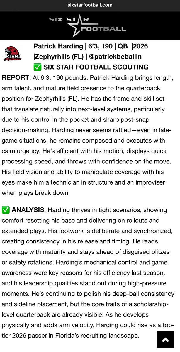 patrickbeballin's tweet image. Thanks for noticing my performance at the Miami of Ohio camp, and for the great report and analysis, @sixstarfootball! 

Gonna make a statement this year!

@baylintrujillo @_CoachCarroll_