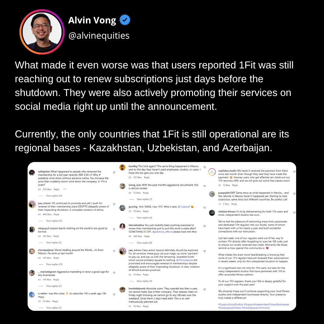 alvinvong_ET's tweet photo. The sudden shutdown of 1Fit Malaysia and what can you do. #dividends #personalfinance #investing #investments #equitiestracker #malaysia #stocks #assets #et #fyp #1fit #fitness https://t.co/H5ZatJwdsz