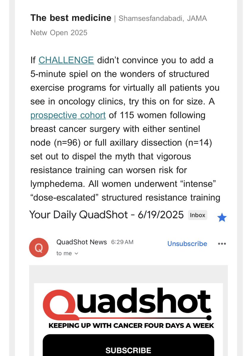 Parisa Shams (@p_shams_) on Twitter photo Thank you <a href="/QuadShotNews/">QuadShot News</a> for spotlighting our <a href="/JAMANetworkOpen/">JAMA Network Open</a> study on structured resistance training at our #exercise #oncology center <a href="/AHNtoday/">AHN</a> and #lymphedema risk in #breast #cancer #survivors
#radonc <a href="/ASTRO_org/">ASTRO</a>
<a href="/Sushilberiwal/">Sushil</a> <a href="/ColinChampMD/">Colin Champ, M.D.</a>
<a href="/CShahMD/">Chirag Shah</a> <a href="/DavidBartlettMD/">David L. Bartlett, MD</a> Thank you <a href="/QuadShotNews/">QuadShot News</a> for spotlighting our <a href="/JAMANetworkOpen/">JAMA Network Open</a> study on structured resistance training at our #exercise #oncology center <a href="/AHNtoday/">AHN</a> and #lymphedema risk in #breast #cancer #survivors
#radonc <a href="/ASTRO_org/">ASTRO</a>
<a href="/Sushilberiwal/">Sushil</a> <a href="/ColinChampMD/">Colin Champ, M.D.</a>
<a href="/CShahMD/">Chirag Shah</a> <a href="/DavidBartlettMD/">David L. Bartlett, MD</a>