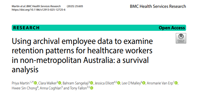 📢 Publication alert 📢

Congrats to Ms Lee O’Malley and the authors on their new publication examining #healthcare worker retention in rural Queensland 

📖 Read more: bmchealthservres.biomedcentral.com/articles/10.11…