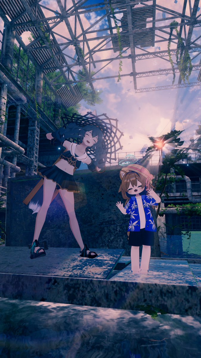 imiutちゃん向けの水着モデルのビジュアルが完成したのでフレンドと写真を撮ってるの図。
我ながらいい感じのデザインにできた！