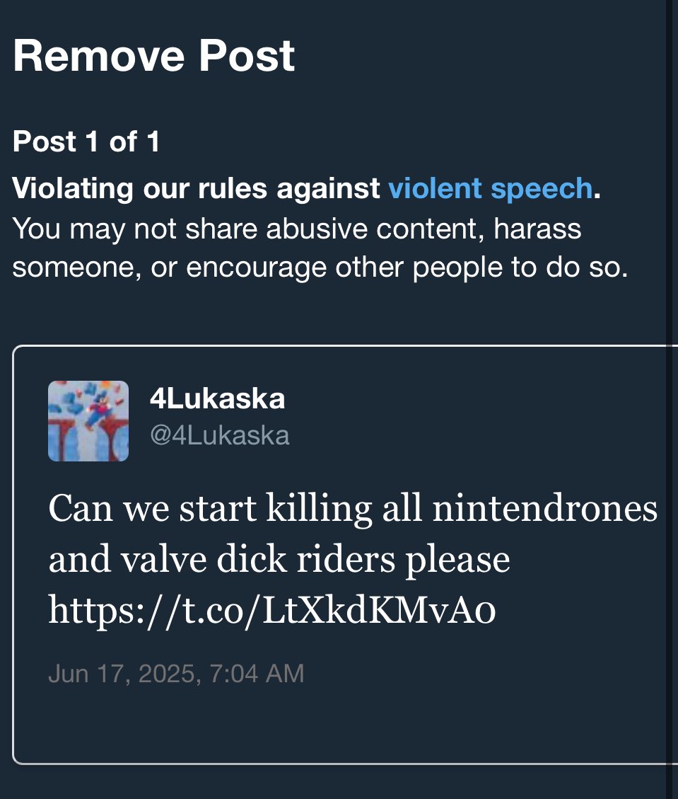 I’m sorry X the everything app™️ I will be more mindful before I call for the unaliving of certain video game consumers