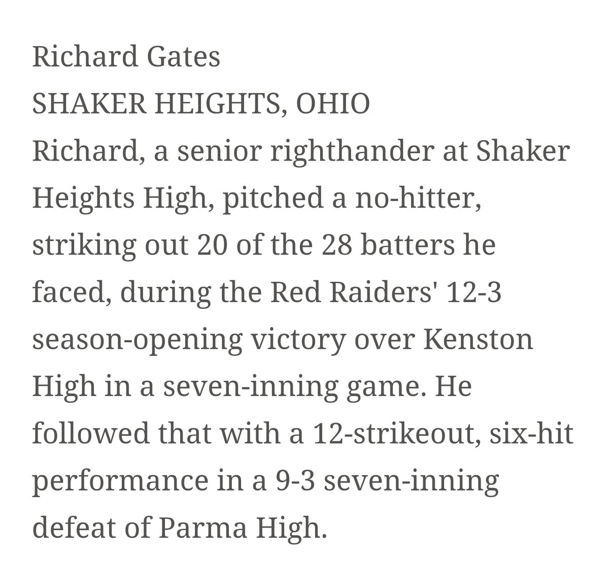 This came up at dinner tonight. Told my boys that my high school baseball team was in Sports Illustrated.  I am sure I was at least one of the 20 Ks this kid recorded. It's baseball.