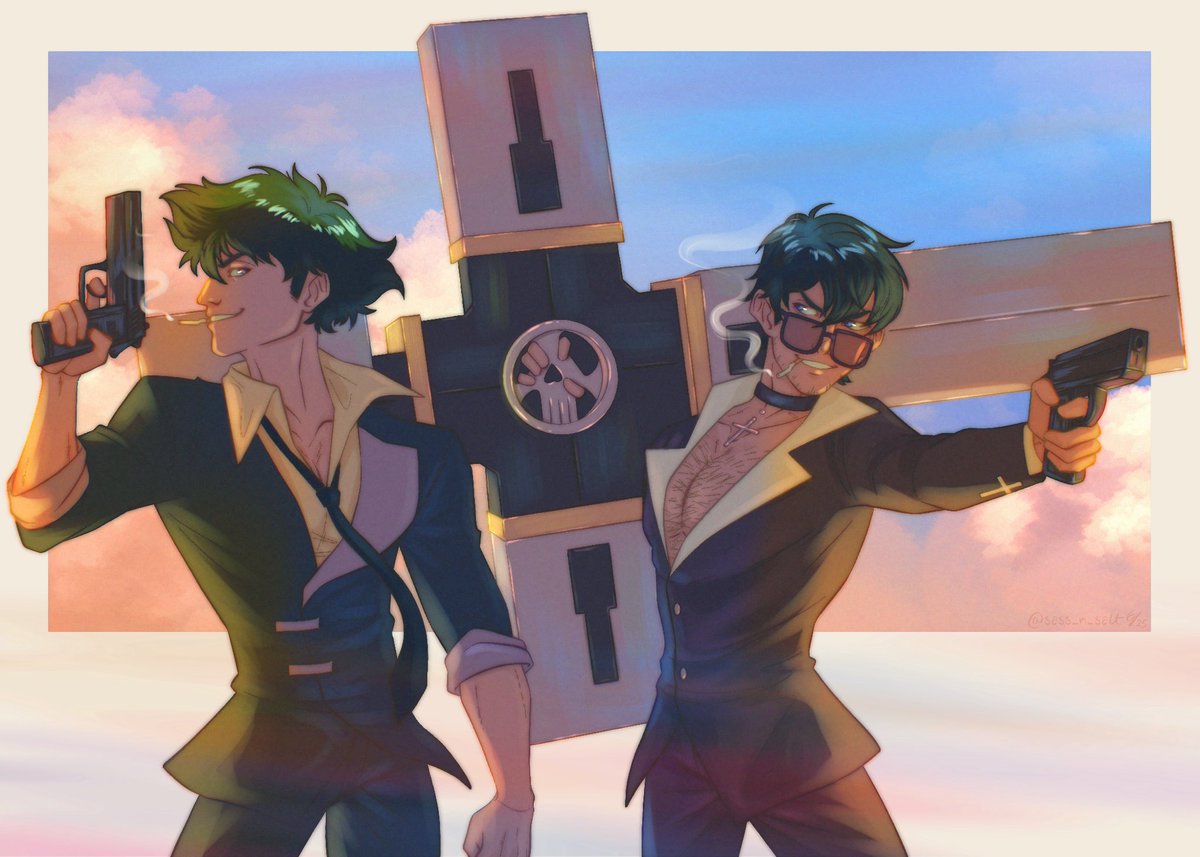 SassN_Salt's tweet image. Space Cowboys 🚬

they are the same guy to me. my babygirls. 

#spikewood #spikespiegel #wolfwood #cowboybebop #trigun