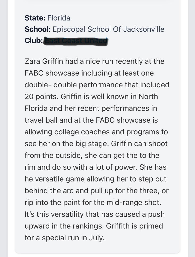 Zara Griffith (@zaragriffith33) on Twitter photo Thank you <a href="/hunterkeithl/">Keith Catfish Hunter</a> and <a href="/PrepGirlsHoops/">Prep Girls Hoops 🏀</a> for the write up! Thank you <a href="/hunterkeithl/">Keith Catfish Hunter</a> and <a href="/PrepGirlsHoops/">Prep Girls Hoops 🏀</a> for the write up!