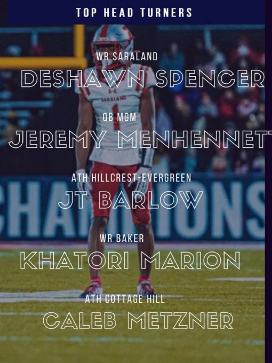 Larry Rudolph (@scoutfball) on Twitter photo There was an abundance of talent at the South Alabama 7v7 tournament. Below are some players who I would like to recognize: PART 1/3
1. Saraland WR DeShawn Spencer <a href="/shsDeShawn1/">DeShawn spencer</a> : 🚨Deshawn was absolutely phenomenal. There’s no surprise he’s rated so highly in the state.
2. MGM There was an abundance of talent at the South Alabama 7v7 tournament. Below are some players who I would like to recognize: PART 1/3
1. Saraland WR DeShawn Spencer <a href="/shsDeShawn1/">DeShawn spencer</a> : 🚨Deshawn was absolutely phenomenal. There’s no surprise he’s rated so highly in the state.
2. MGM