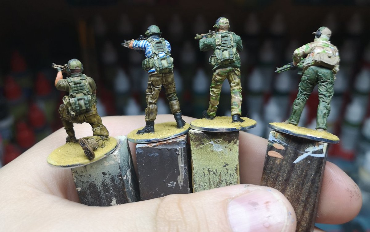 Thanks everyone for being part of the Stream today!

Was a lot of fun and thanks <a href="/PotanCZ/">Štěpán "Potan" Jura</a> for the Telnyashka Idea -  INX Wagner in Africa guys turned out great :D

Progress so far - all painted &amp; washed - except the 4th guy, which we're going to wash together tomorrow on  stream!