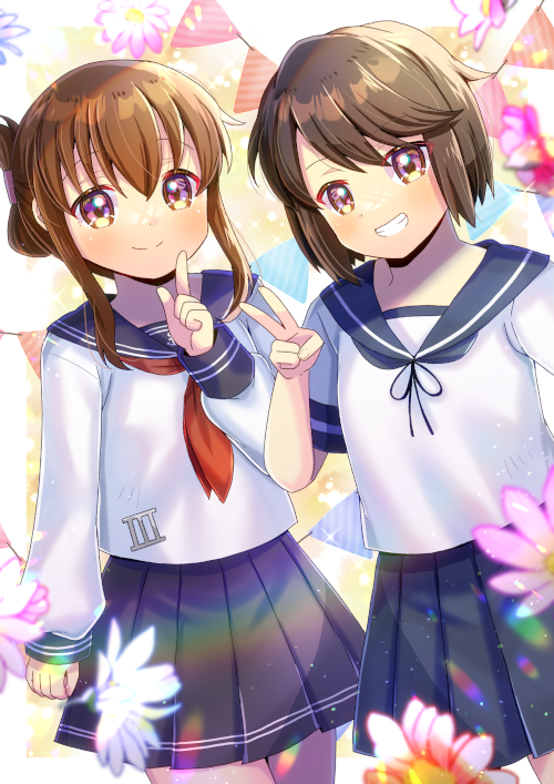 艦これ「艦これの電と深雪を描かせて頂きました! リクエスト有難うございます #Skeb 」|ヒヨヨ@skeb募集中のイラスト