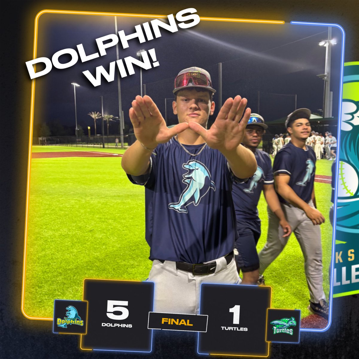 Coastal Collegiate Baseball League (@ccbljax) on Twitter photo DOLPHINS WIN!
Liam Prepetit, Ty Floyd, and Tucker Floyd combine to strike out 10 batters and hold the Turtles to 1 run in a 5-1 victory!
<a href="/Liam24P/">Liam Prepetit</a> <a href="/Tyfloydx/">Ty Floyd</a> <a href="/TuckerFloyd4/">Tucker Floyd</a> DOLPHINS WIN!
Liam Prepetit, Ty Floyd, and Tucker Floyd combine to strike out 10 batters and hold the Turtles to 1 run in a 5-1 victory!
<a href="/Liam24P/">Liam Prepetit</a> <a href="/Tyfloydx/">Ty Floyd</a> <a href="/TuckerFloyd4/">Tucker Floyd</a>