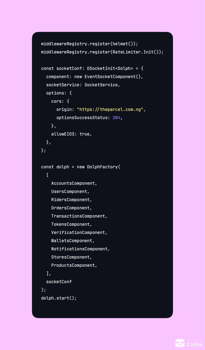utee_akan's tweet image. Just an image of the server setup for a medium-scale app with WebSocket configurations in Dolphjs. @dolphjs 

Wanna see the config file that handles most of the other confis out of the box? 👀