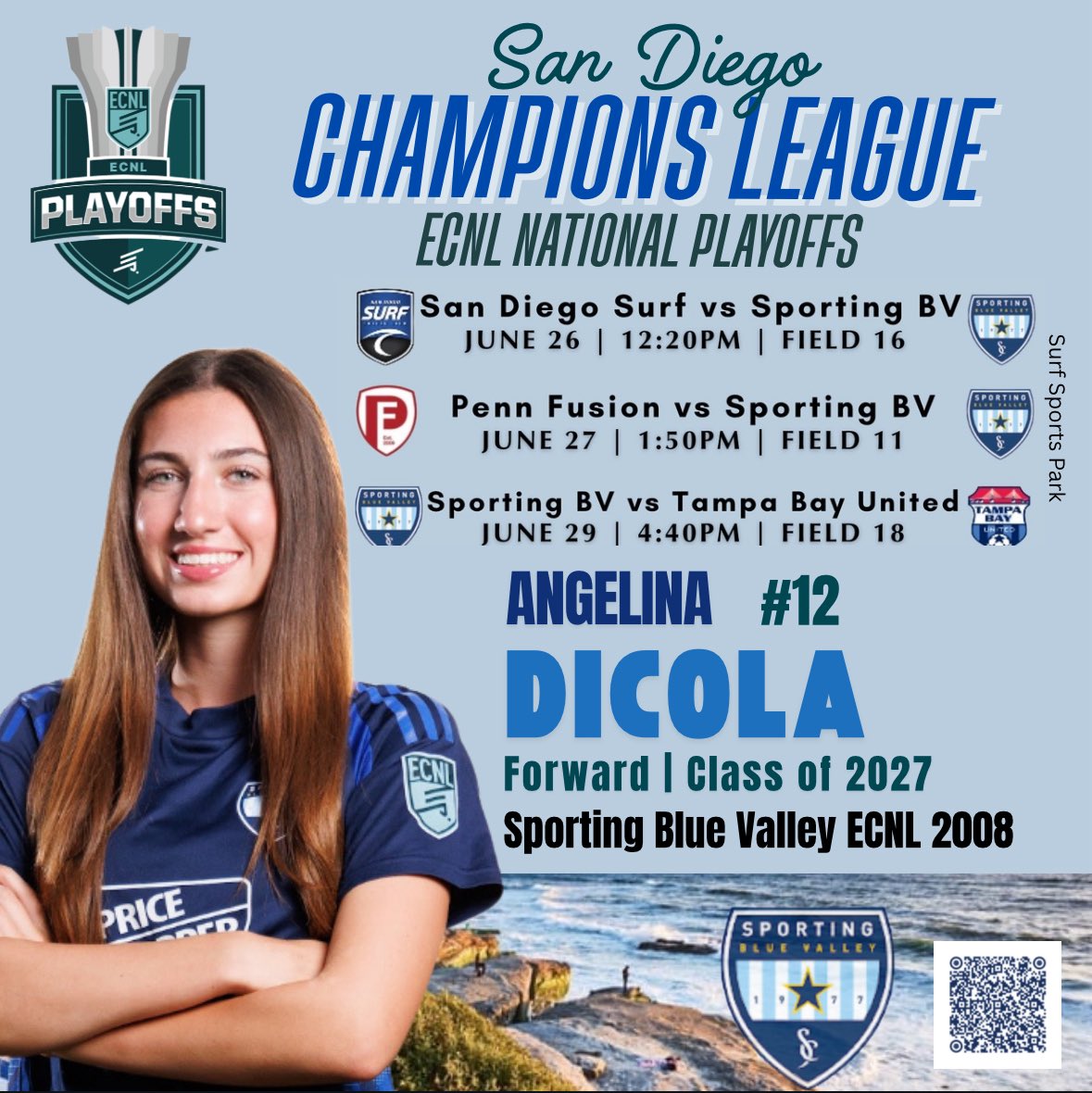 Only one more week until ECNL playoffs in San Diego. I’m looking forward to playing some amazing competition! Please check out our schedule, and I hope to see you there!