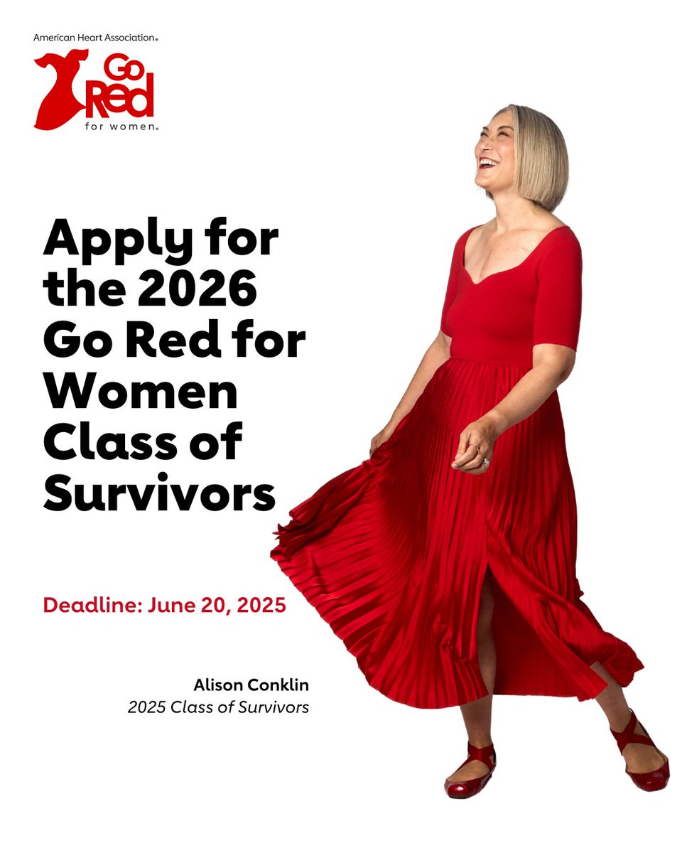 1⃣ Record and post a one-minute video with your story.

2⃣ Fill out the online application form.

That's how you get considered for our 2026 Go Red for Women Class of Survivors.

The deadline is Friday, June 20.

For complete information on applying and official rules, visit