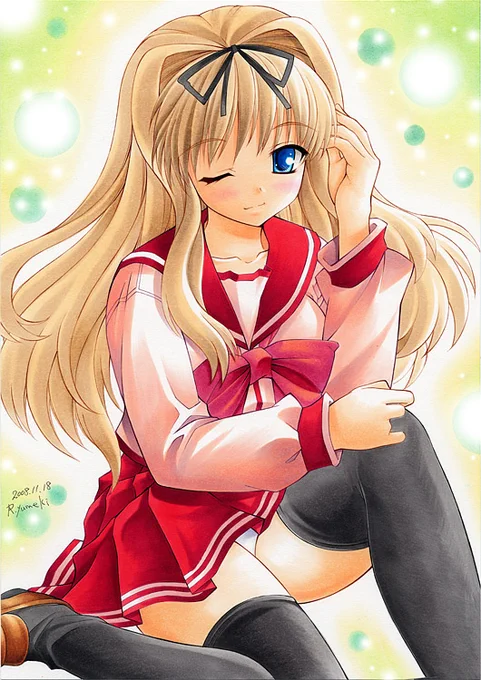 おはようございます。 Toheart2 久寿川ささらちゃん アナログイラストです。 ファンアート 同人 手描き