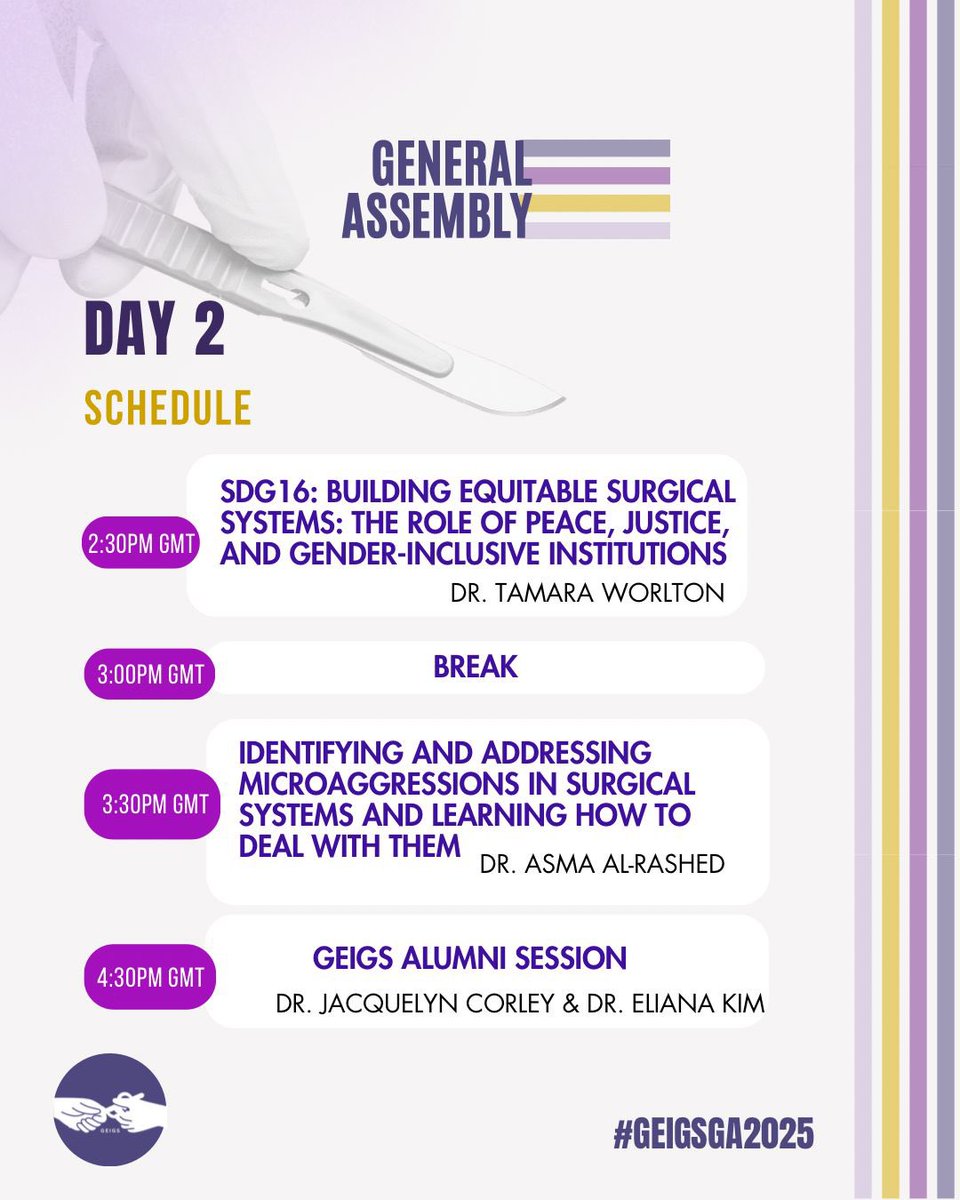📣📣The wait is over!
We’re thrilled to reveal the official schedule for the transformative #GEIGSGA2025 event on advancing gender equity in global surgery!

💜Two days.
💜Powerful speakers.
💜Actionable strategies.

🚀 Ready to be part of the change?
shorturl.bz/sok