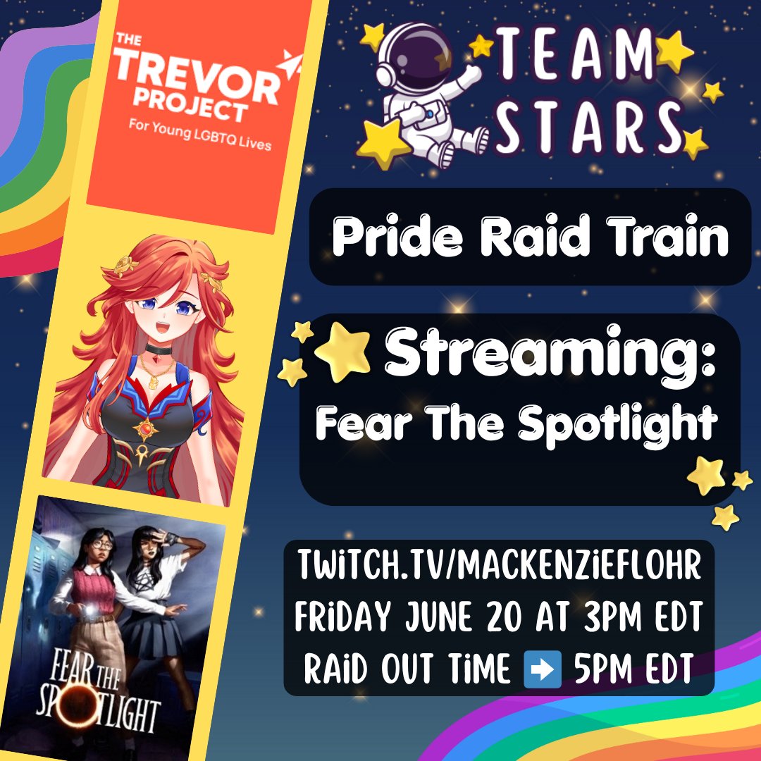 <a href="/TeamStarsttv/">Team Stars</a> pride raid train is tomorrow, and we'll be raising money for the <a href="/TrevorProject/">The Trevor Project</a>!  

Now more than ever, the Trevor Project needs everyone's help, and I'm proud that the team is raising money for LGBTQ+ Youth mental health and suicide prevention!