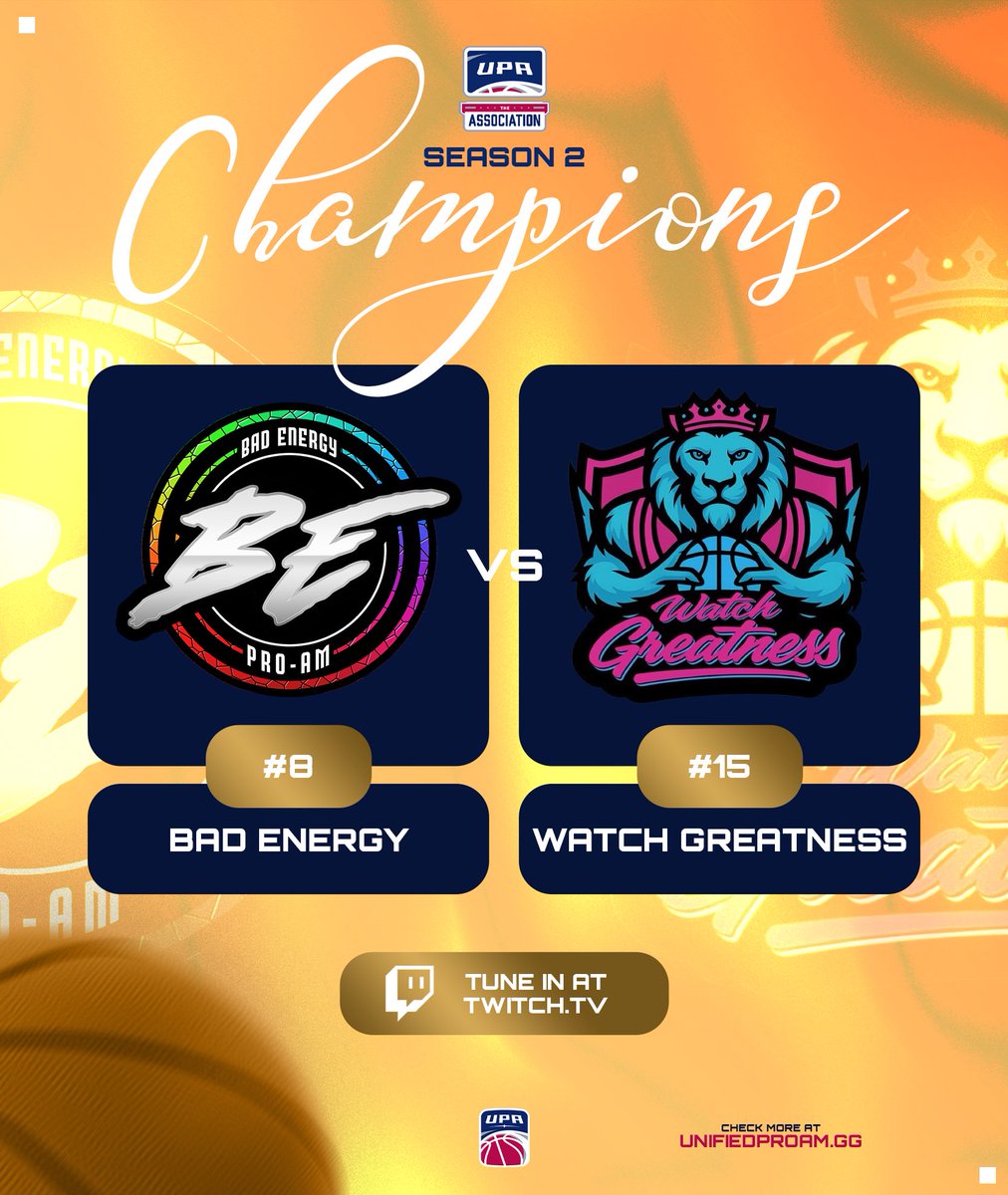 ⚠️ASSOCIATION FINALS⚠️

After weeks,We are down to our last 2 teams! Who will be crowned Champions? $500 on the line!

Bad Energy 
<a href="/That_Man_Mortal/">StopMortal</a> 
<a href="/ForeverJDUB_/">JDUB ✞</a> 
<a href="/urwifesatowel/">🗑can</a> 
<a href="/StreetMoneyTT/">StreetMoneyTT</a> 
<a href="/Mvsephh/">Mo</a>

vs 

Watch Greatness
<a href="/dawsix_/">6</a> 
<a href="/Spam1Of1/">Spam1of1</a> 
<a href="/DTrick__/">☔️</a> 
<a href="/KinG_PeroXide/">PeroX</a>