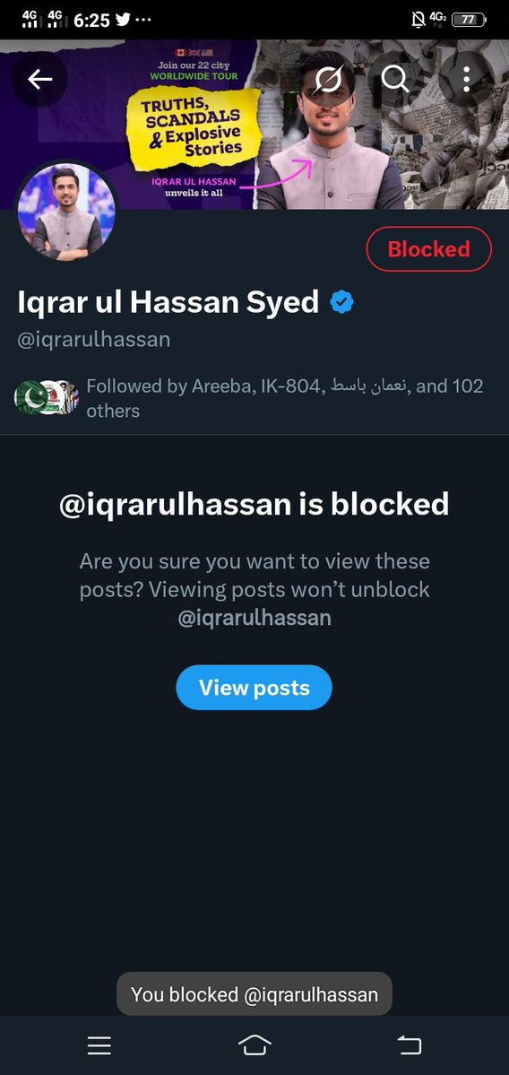 اس بھاڑے کے صحافی کو پہلے فالو کیا تھا پھر ان فالو اور اب بلاک کردیا اس کے ابھی بھی سات ملین فالورز ہیں پی ٹی آئی والو اس کا اکاؤنٹ بلکل ڈاؤن کردو شدید نفرت ہوگئی ہے اس بندے سے😡😡😡