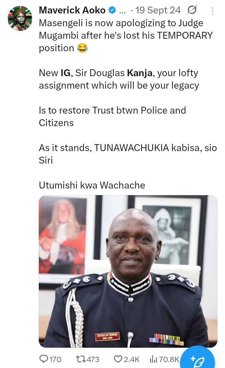 This was My Tweet (Message) to IG Kanja immediately he was Appointed!

I'm here to kindly remind him to take heed 

Please! 🙏