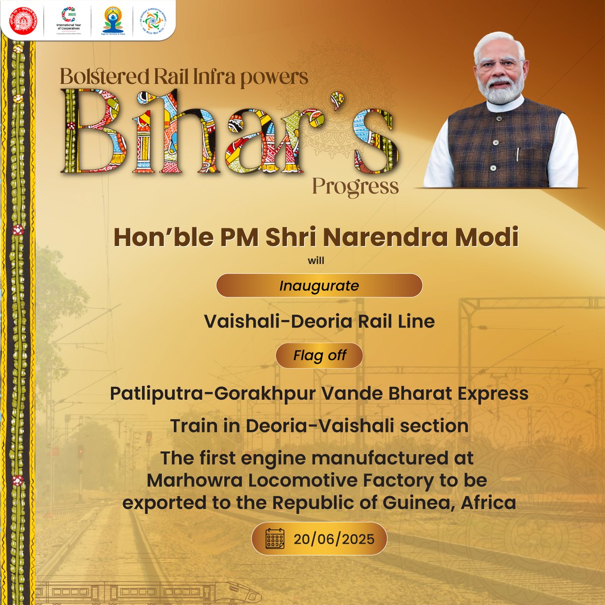 DrmJhansi's tweet image. 📡 Stay tuned! Just 2 hours to go!

Hon’ble PM Narendra Modi will be LIVE from Siwan, Bihar, laying the foundation stone and inaugurating major development projects.

Don’t miss this milestone moment of progress!

#SiwanLive #PMModiLive #RailInfra4Bihar #BiharVikas #ViksitBharat…