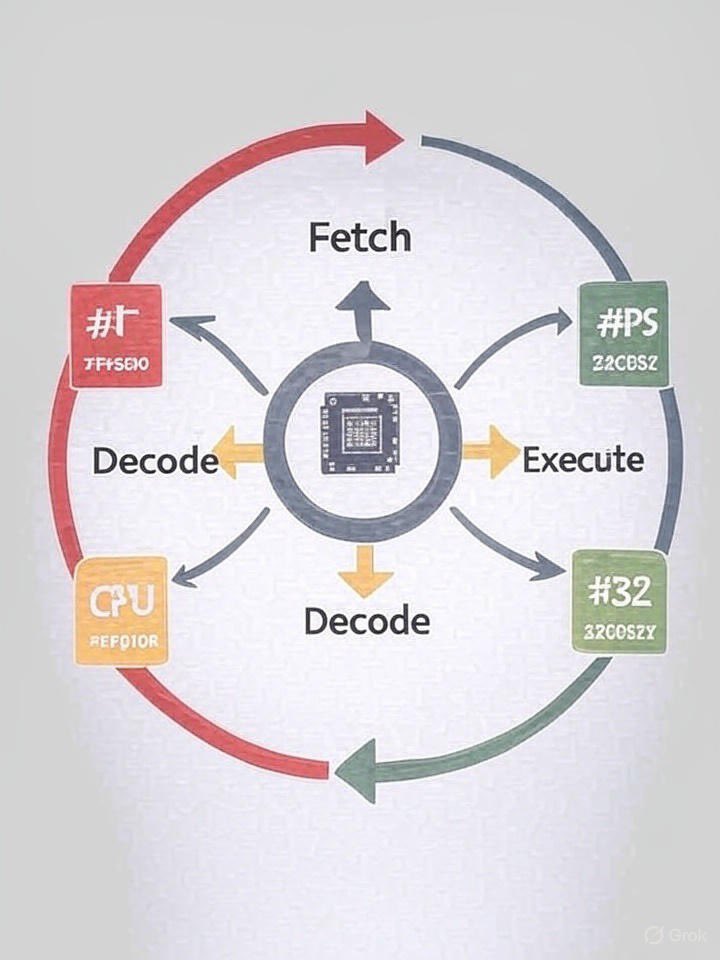 D_Philosopher's tweet image. Fetch-Decode-Execute Cycle
The CPU’s magic happens in 3 steps: Fetch (grab instruction), Decode (understand it), Execute (do it)—even in the old IAS system! It’s a cycle that keeps your device running. How do you think this evolved? Check the cycle! 
#ComputerArchitecture…