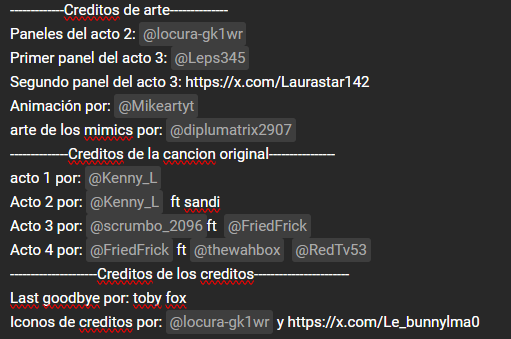 Video: youtu.be/XI31H3OrHhA
(Son demasiados creditos, me da pereza volverlos a escribir) <a href="/sansGRYT/">sans gamer SECRET EXIT 25%</a> <a href="/imk3nny_UwU/">kenny l</a> <a href="/4ngelCanDraw/">AngelCanDraw&VA</a> <a href="/Hi_im_Luci666/">Luci666</a> <a href="/leps345/">Leps345🇻🇪</a>, 
cancion original por: <a href="/imk3nny_UwU/">kenny l</a> <a href="/FriedFrick/">FriedFrick</a> <a href="/scrumbo_/">scrumbo_</a> <a href="/thewahbox/">theWAHbox</a> <a href="/RedTv_53/">RedTv53</a>