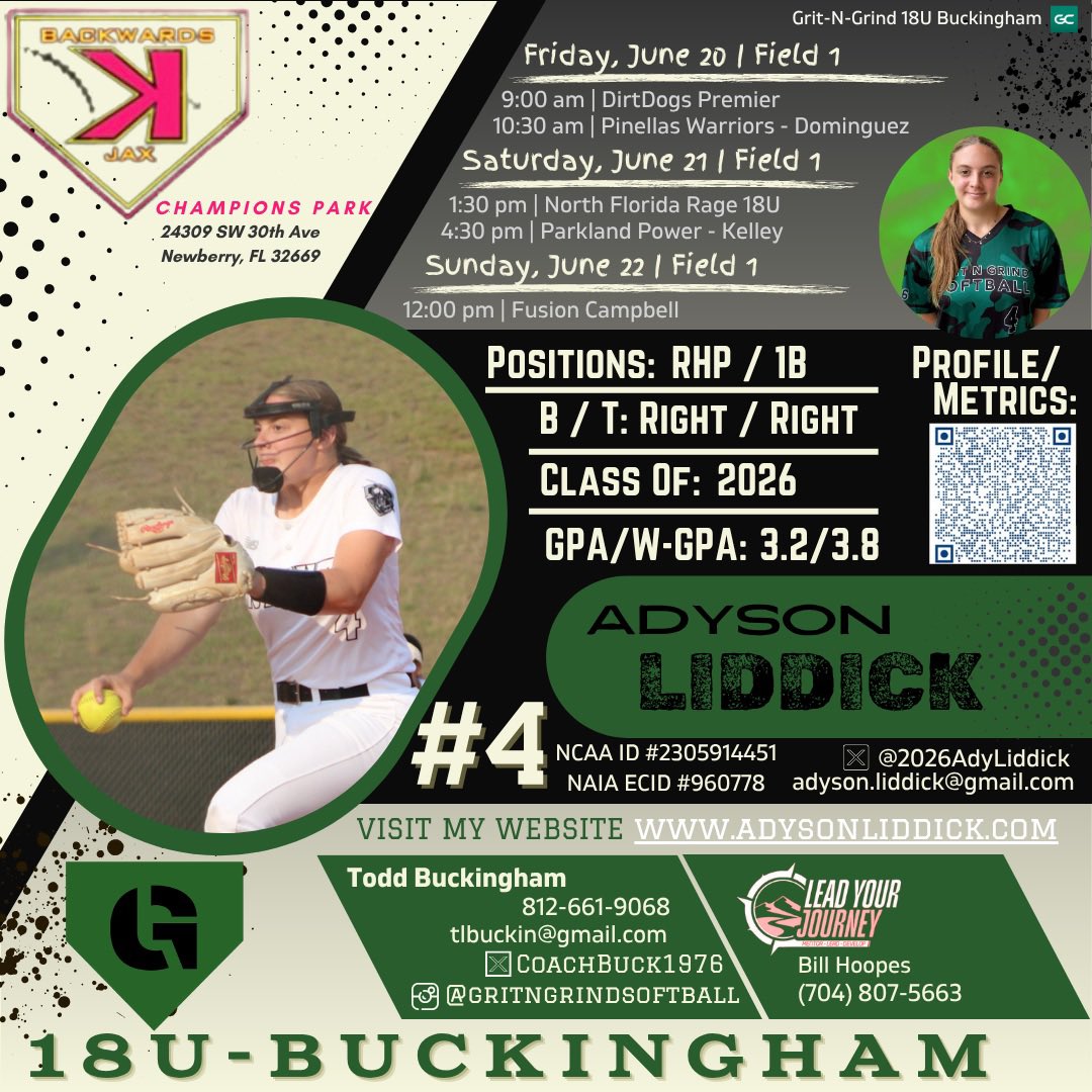 Adyson Liddick 2026 (@2026adyliddick) on Twitter photo Looking forward to playing with my team this weekend! Hope to see you there :)
<a href="/Shy_Blake/">Shy Nunez</a> <a href="/GracieLopez_/">Gracie Lopez</a> <a href="/ncfbanyanssb/">NCF Softball</a> <a href="/CorbinWeeks/">Corbin Weeks</a> <a href="/FloridaTechSB/">Florida Tech Softball</a> <a href="/BackwardsKJax/">Backwards K Softball</a> @fnusoftball  <a href="/Jay33Miller/">Jay Miller</a> <a href="/christine_roser/">Christine Roser</a> @alissasmith12 <a href="/rileygoreeee/">Riley Gore</a> <a href="/coachbuck1976/">Todd Buckingham</a> <a href="/60formeLYJ/">Lead Your Journey</a> Looking forward to playing with my team this weekend! Hope to see you there :)
<a href="/Shy_Blake/">Shy Nunez</a> <a href="/GracieLopez_/">Gracie Lopez</a> <a href="/ncfbanyanssb/">NCF Softball</a> <a href="/CorbinWeeks/">Corbin Weeks</a> <a href="/FloridaTechSB/">Florida Tech Softball</a> <a href="/BackwardsKJax/">Backwards K Softball</a> @fnusoftball  <a href="/Jay33Miller/">Jay Miller</a> <a href="/christine_roser/">Christine Roser</a> @alissasmith12 <a href="/rileygoreeee/">Riley Gore</a> <a href="/coachbuck1976/">Todd Buckingham</a> <a href="/60formeLYJ/">Lead Your Journey</a>