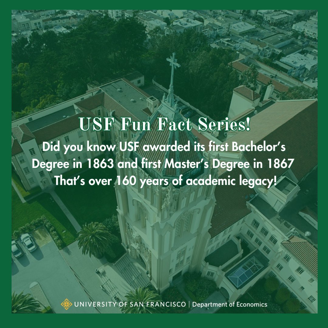 USF_Economics's tweet photo. USF was the first college in San Francisco ๐๏ธ
Weโve been awarding degrees since 1863 โ over 160 years of impact ๐๐
#USFCA #JesuitEducation #HigherEdHistory https://t.co/NOpPe2SllF