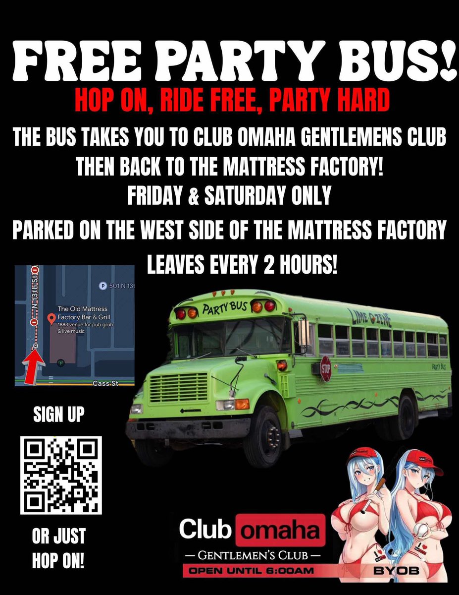 #CWS tonight and <a href="/sexxcsavannah/">Savannah ♡</a> and I will be <a href="/Clubomaha/">Club Omaha</a> all night long!!! Find our bus downtown for a ride 🚎 
BYOB
$20 entry fee
Full nude 
And more….
#cws2025 <a href="/DowntownOmaha/">Downtown Omaha</a> #nightclub 
#thirstthursday