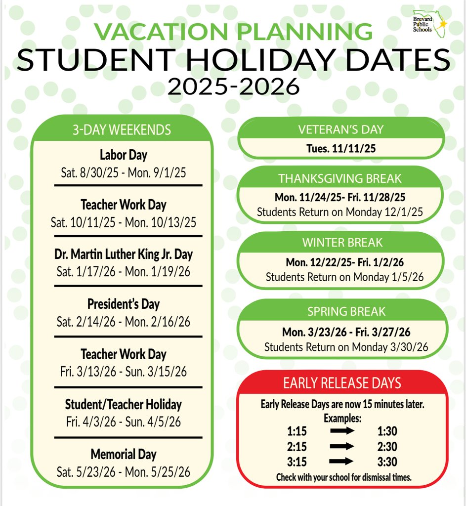 Important Dates for the upcoming 2025 School Year
