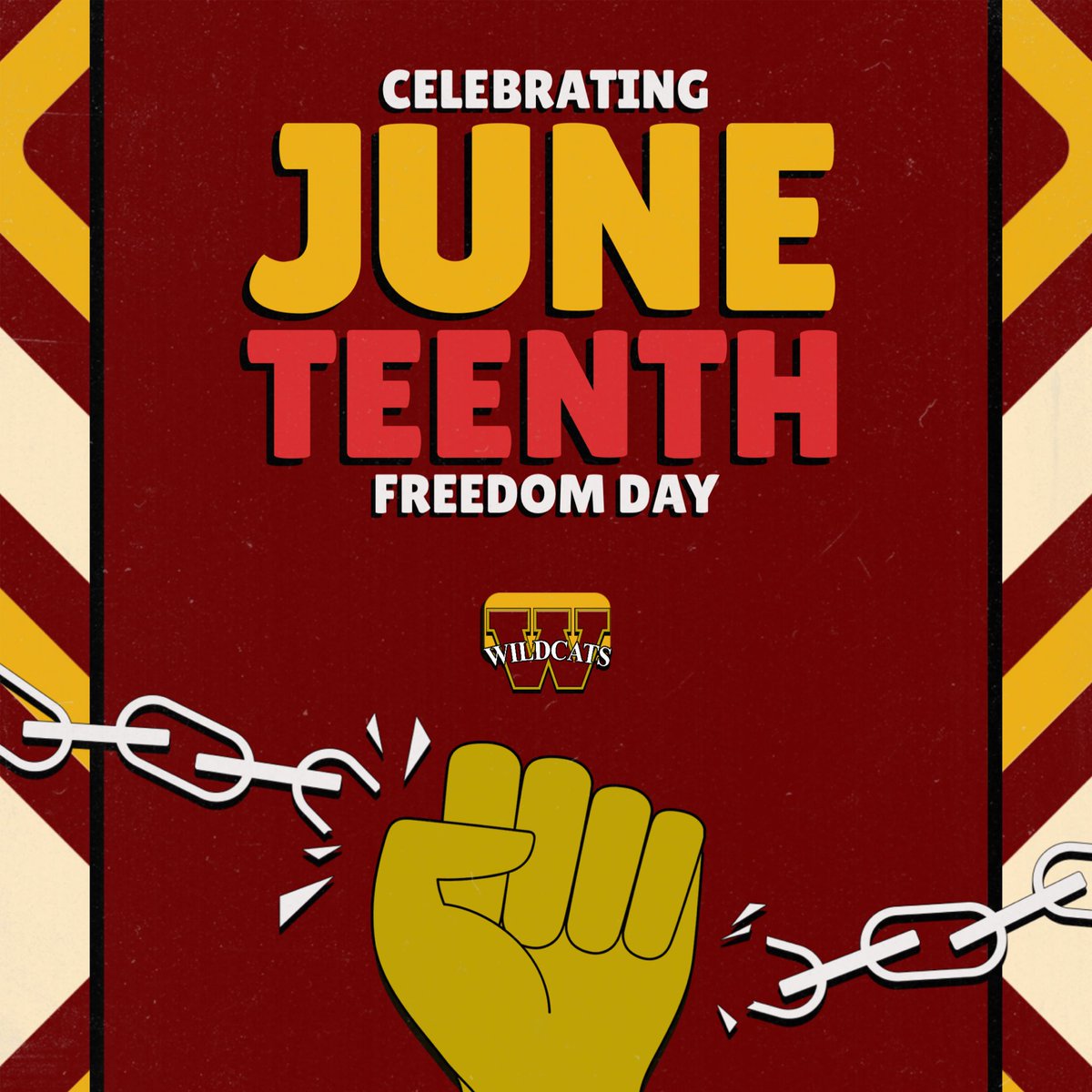 Today, we honor Juneteenth, a celebration of freedom, resilience, and progress.
As Wildcats, we remember that Character means standing for what’s right, on and off the field.

#Freedom #CATS #Respect #Character #1865