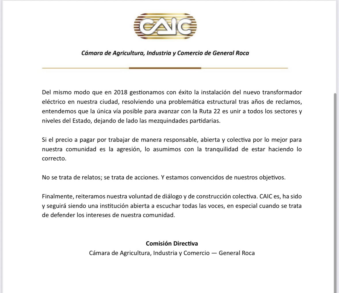¿AHORA TAMBIÉN ESTÁ MAL TRABAJAR, EMPRENDER Y PRODUCIR?

Hay algo que no pienso dejar pasar.

Atacar a la Cámara de Agricultura, Industria y Comercio de General Roca (CAIC) no es una opinión política. Es una falta de respeto de La Libertad Avanza a miles de personas que todos los