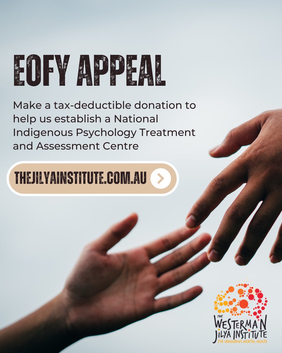 jilyainstitute's tweet image. EOFY is here—make a tax-deductible donation to help Jilya build Australia’s first National Indigenous Psychology Treatment & Assessment Centre. 🖤💛❤️
Support culturally safe care for our most at-risk communities.
👉 Donate: thejilyainstitute.com.au/donate