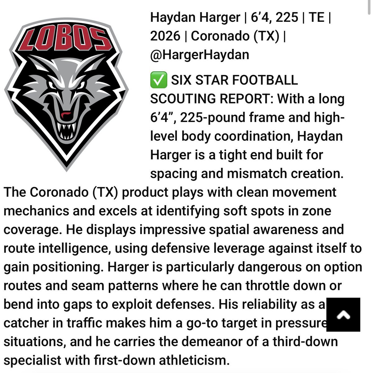 HargerHaydan's tweet photo. Thank you for the write up @sixstarfootball at the @UNMLoboFB camp ! Can’t wait for the season 👀
@coacharoy https://t.co/jgR8vBtKxv