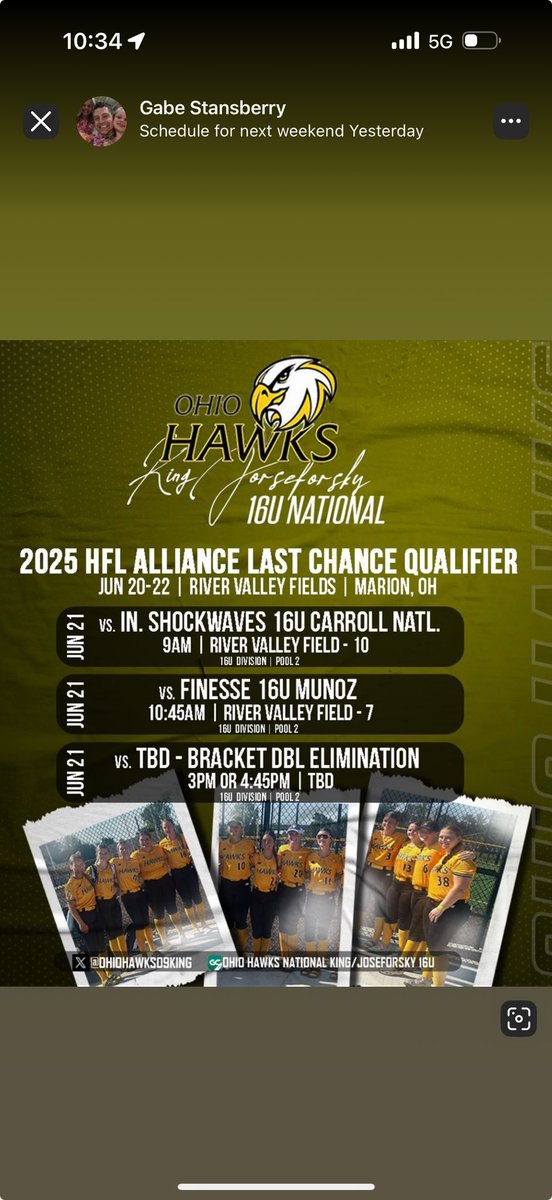 Alexis McCoy (@alexis503795537) on Twitter photo Back at it this weekend at Marion, OH for the Last Chance Qualifier! Come out and watch us play! <a href="/Ohiohawks09King/">Ohio Hawks 2027 National-King/Joseforsky</a> <a href="/CoastRecruits/">Coast 2 Coast Recruits</a> <a href="/TOP_D1RECRUITS/">Softball Top Preps Retweet</a> <a href="/OhioBobcatSB/">Ohio Softball</a> <a href="/KentStSoftball/">Kent State Softball</a> <a href="/OhioStateSB/">Ohio State Softball</a> <a href="/AshlandUSball/">Ashland University Softball</a> <a href="/BGSUSoftball/">BGSU Softball</a> <a href="/UKsoftball/">Kentucky Softball</a> <a href="/MiamiOH_SB/">Miami Softball</a> <a href="/SBRRetweets/">Softball Recruiting Reposts</a> Back at it this weekend at Marion, OH for the Last Chance Qualifier! Come out and watch us play! <a href="/Ohiohawks09King/">Ohio Hawks 2027 National-King/Joseforsky</a> <a href="/CoastRecruits/">Coast 2 Coast Recruits</a> <a href="/TOP_D1RECRUITS/">Softball Top Preps Retweet</a> <a href="/OhioBobcatSB/">Ohio Softball</a> <a href="/KentStSoftball/">Kent State Softball</a> <a href="/OhioStateSB/">Ohio State Softball</a> <a href="/AshlandUSball/">Ashland University Softball</a> <a href="/BGSUSoftball/">BGSU Softball</a> <a href="/UKsoftball/">Kentucky Softball</a> <a href="/MiamiOH_SB/">Miami Softball</a> <a href="/SBRRetweets/">Softball Recruiting Reposts</a>