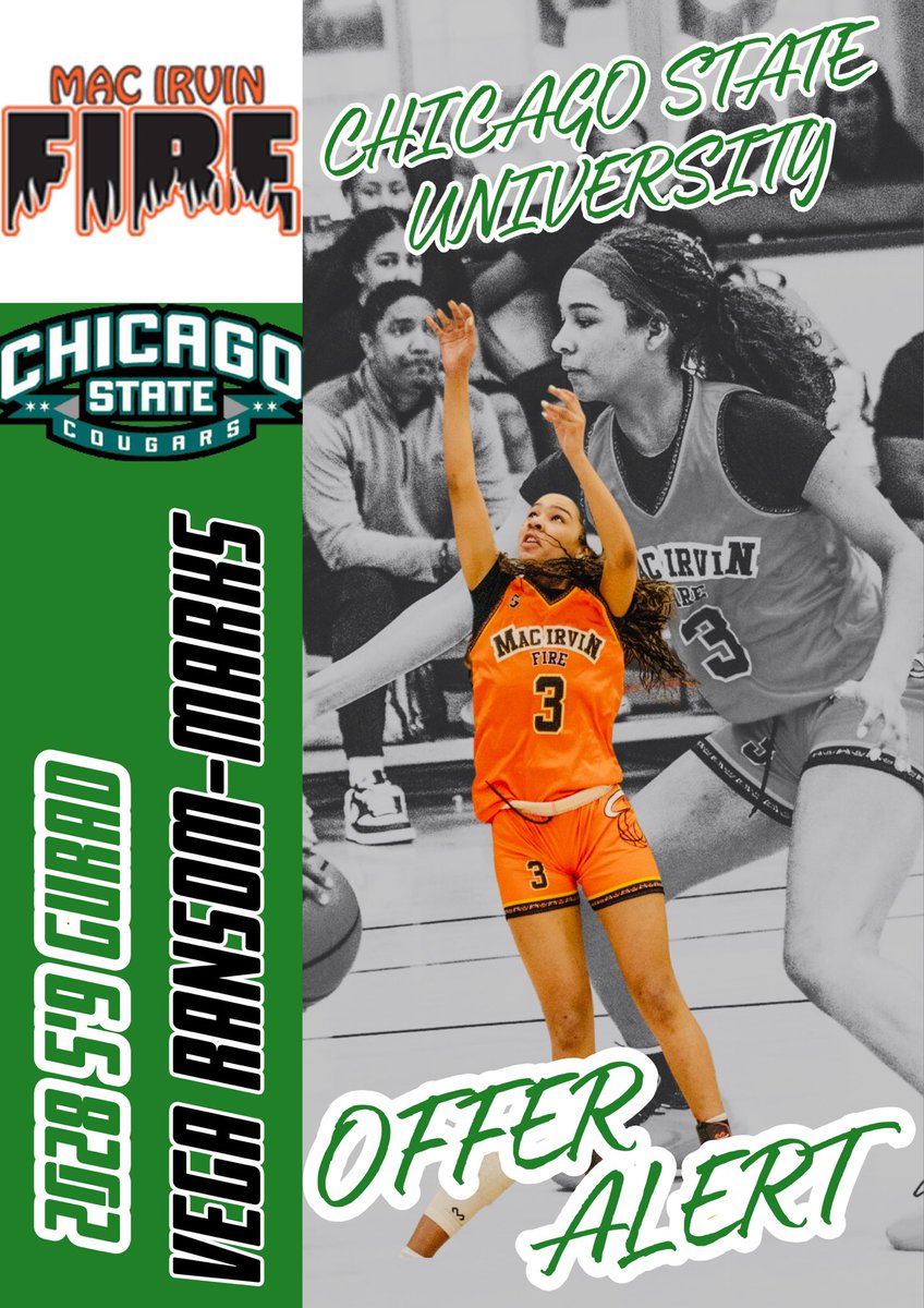 Mac Irvin Lady Fire S40 (@macirvingirls) on Twitter photo We’ve been saying for months that our class of 28 has a chance to be special. Another 28 prospect grabs attention. Vega Ransom-Marks picks up a D1 offer from Chicago State! Few players have improved as much as Vega over the last 12 months! A 🔥 future for the talented guard! We’ve been saying for months that our class of 28 has a chance to be special. Another 28 prospect grabs attention. Vega Ransom-Marks picks up a D1 offer from Chicago State! Few players have improved as much as Vega over the last 12 months! A 🔥 future for the talented guard!