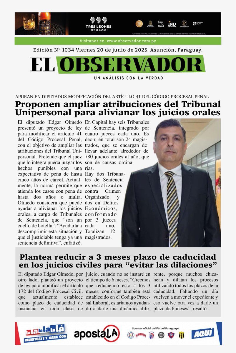 ¡Buenos días!

✅Compartimos con ustedes nuestra tapa🗞️

🌧️Fresco, cielo mayormente nublado, vientos del sur. Lloviznas, luego mejorando.

🌡️Max: 17°

📌Podes leernos en: observador.com.py