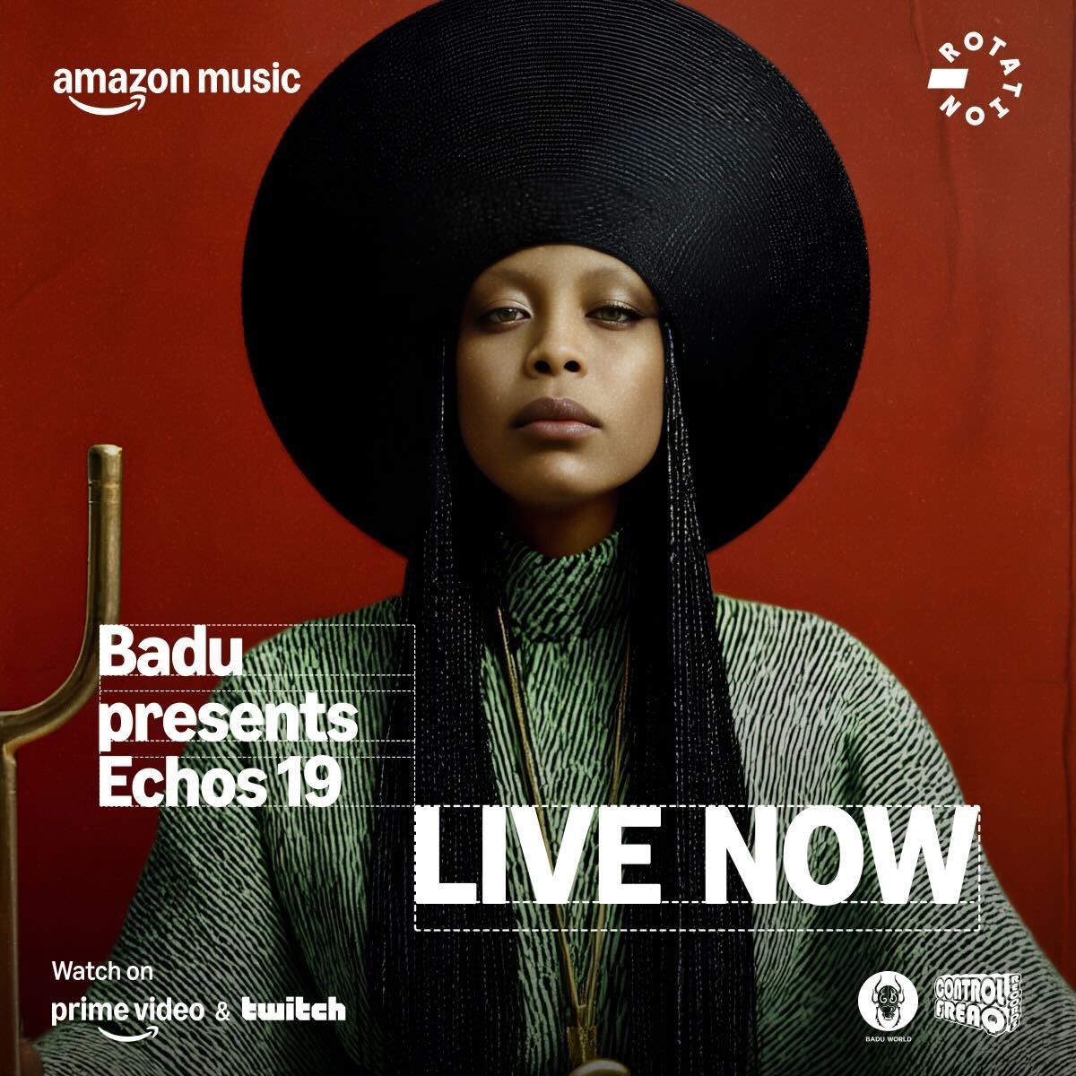Tune in now to watch Badu Presents 
Echos 19 on @primevideo and @twitch. <a href="/fatbellybella/">ErykahBadoula</a> 

bit.ly/4jTA8lh