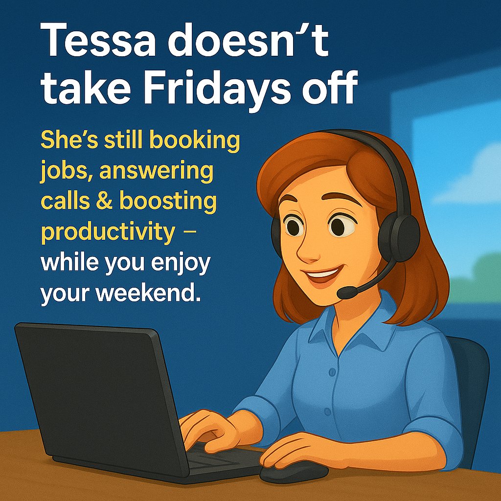 Armsdigital8351's tweet image. Tessa doesn’t take Fridays off. She’s still booking jobs, answering calls &amp;amp; boosting productivity — while you enjoy your weekend.
DM TESSA to get the demo.
armsdigitalsolutions.com/calendar 📞 (916) 232-7004

#WorkSmart #AIForContractors