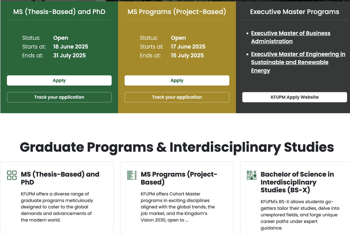 KFUPM Graduate Scholarships OPEN!
Apply now for MS &amp; PhD programs — world-class education, top research &amp; full funding.
cgis.kfupm.edu.sa